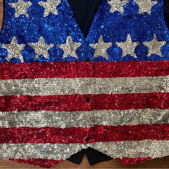 Vtg Bali Chic American Flag Vest Sequins Unisex OS USA Patriot Stars Stripes - Picture 3 of 9